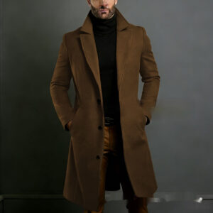 Men's Mid-Length Solid-Color Wool Coat For Autumn And Winter