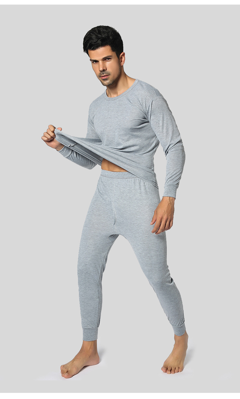 Thermal Underwear Suit Men's Round Neck Polyester Thin Autumn Clothes Winter - Image 2