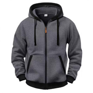 Contrast-color Fleece-lined Zip-up Hooded Sweatshirt
