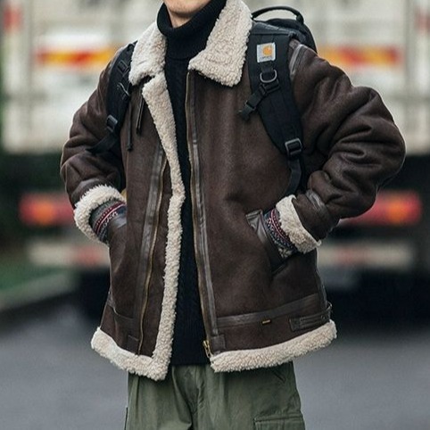 AutumnWinter Suede-Effect Leather Biker Jacket Padded Coat Mens Trendy Brand - Image 6