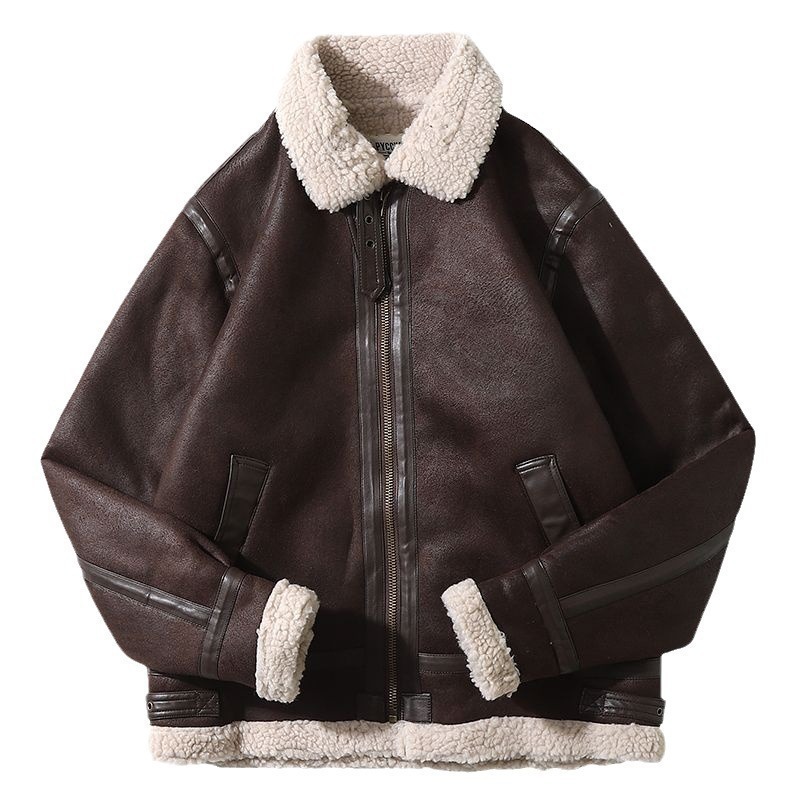 AutumnWinter Suede-Effect Leather Biker Jacket Padded Coat Mens Trendy Brand - Image 5