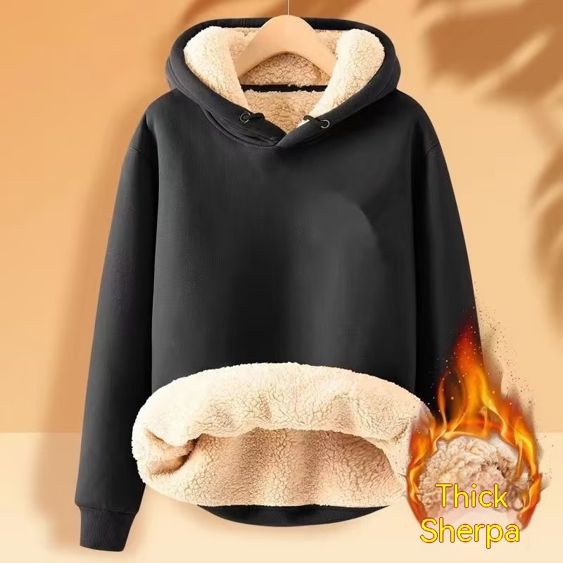 Men's Fleece Hoodie Winter Lined Padded Warm Keeping Loose Hooded Sweater - Image 3