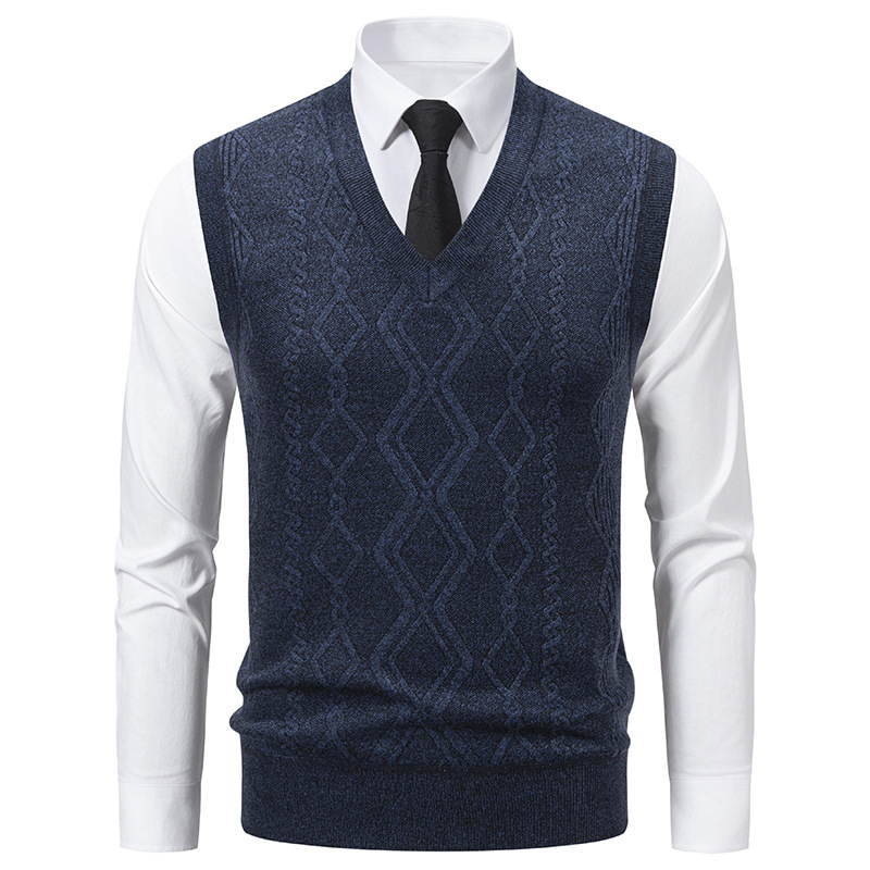 Men's V-Neck Slim-Fit Jacquard Pullover Vest - Image 10