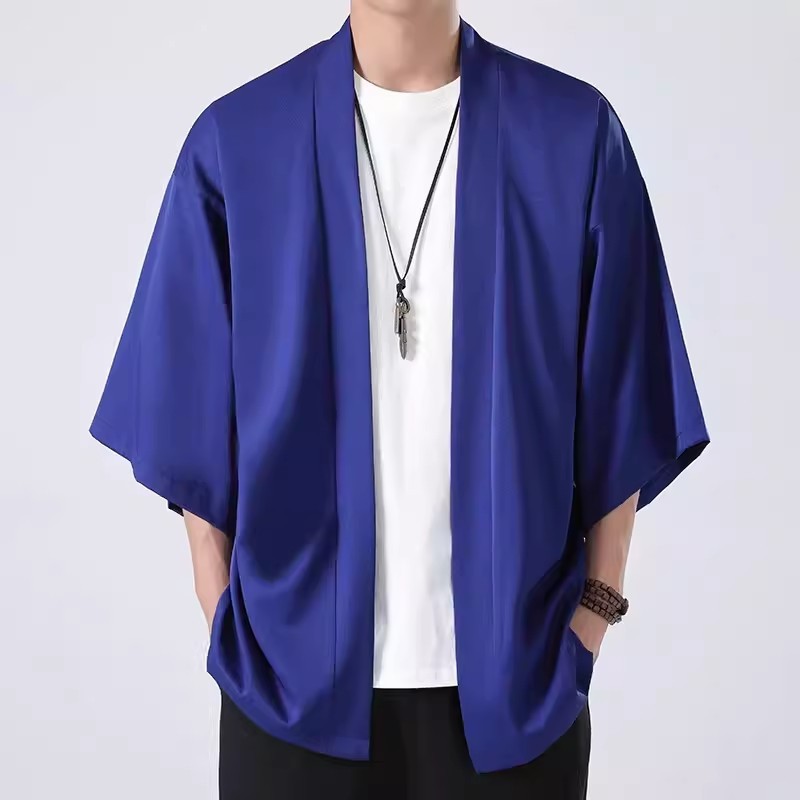 Mens Fashionable Solid-Color Kimono Jacket - Image 7