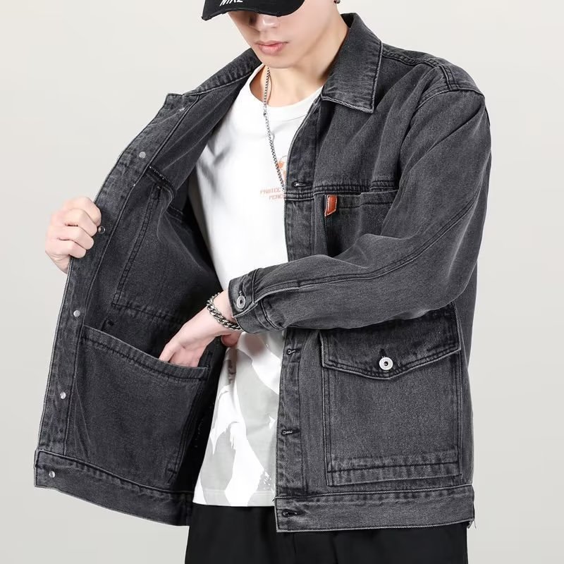 Fashion Smoky Gray Vintage Denim Jacket Men - Image 6