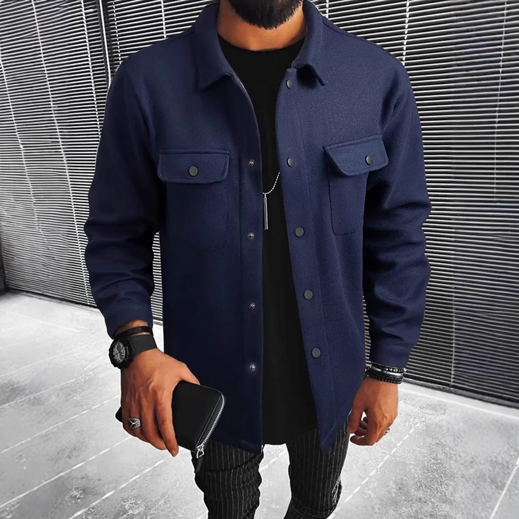 New Mens Button-front Overcoat With Flap Pockets - Image 3
