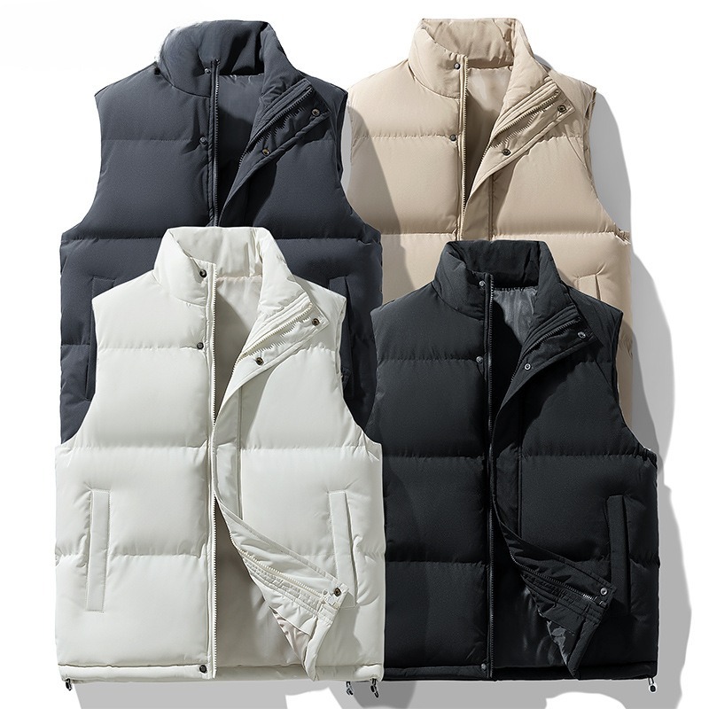 Men's Plus Size Stand Collar Sleeveless Waistcoat Warm Down Cotton Vest