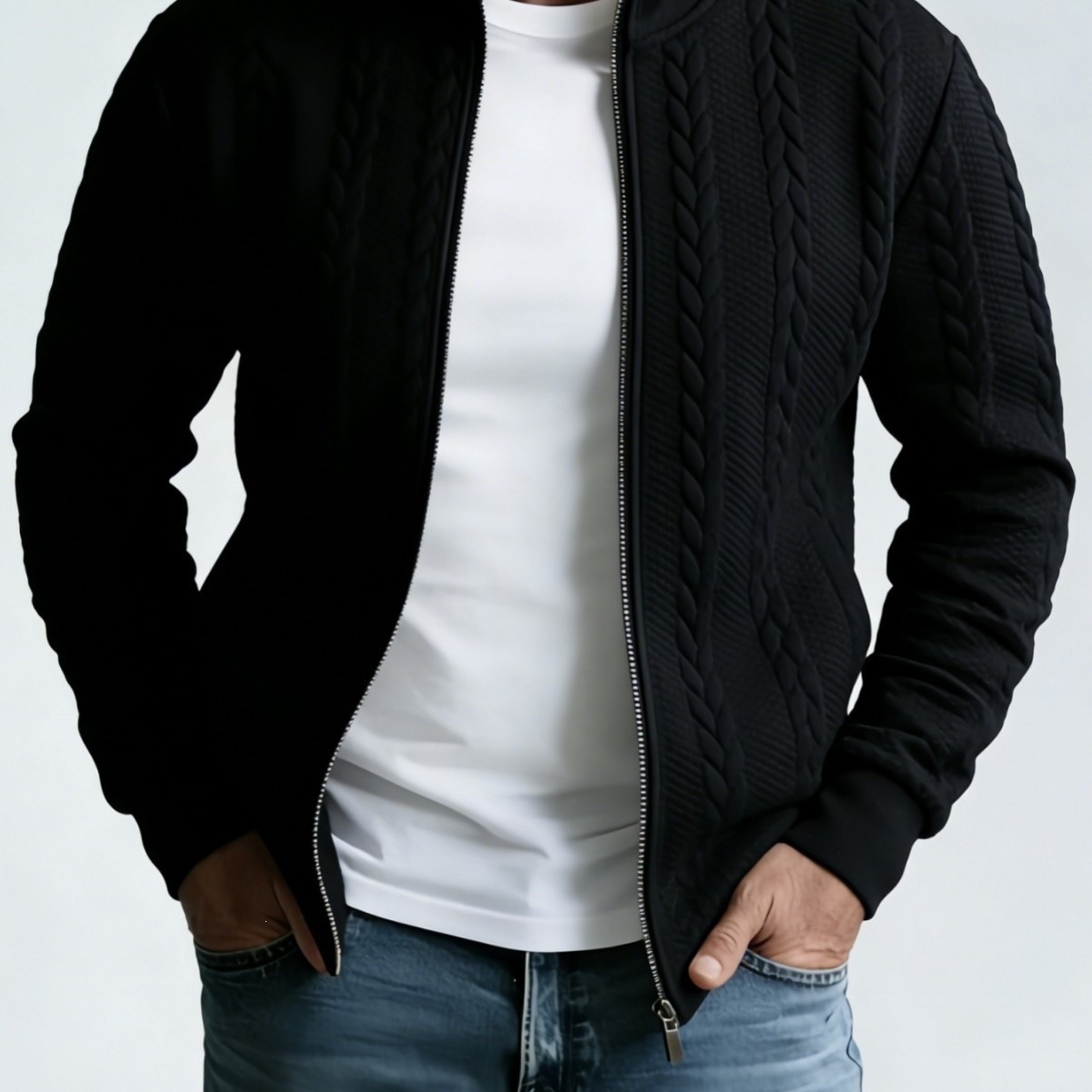 Mens Jacquard Fashionable Stand-Neck Jacket - Image 4