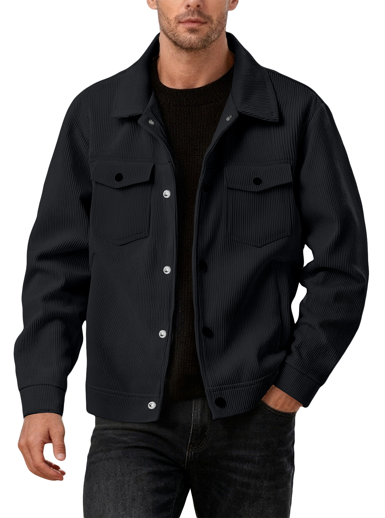Mens Sporty Casual Jacket With A Lapel Long Sleeves And Pockets - Image 9