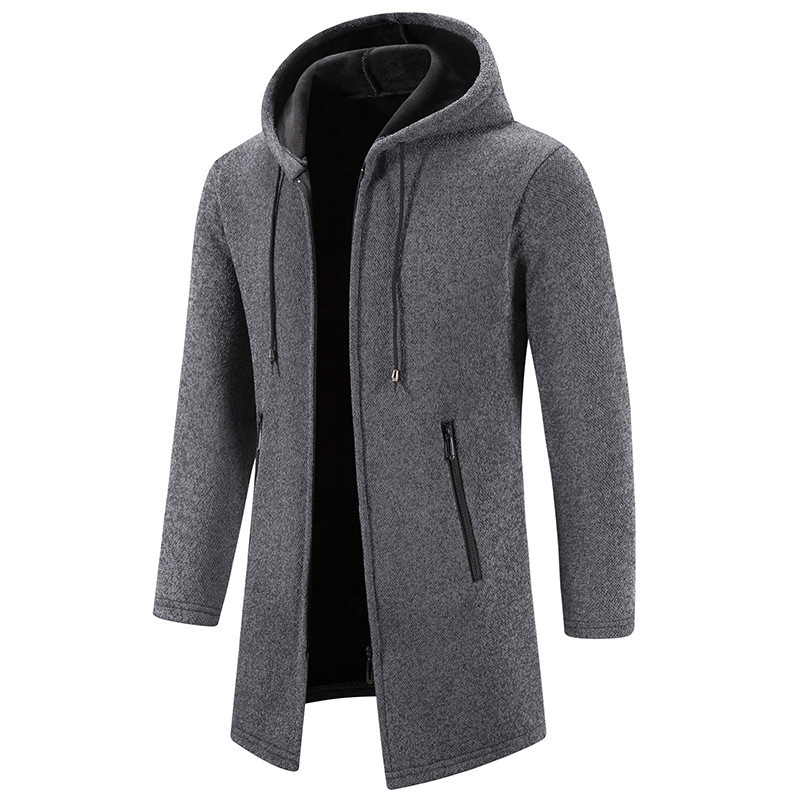 Men's Solid Color Casual Hooded Sweater Zipper Cardigan - Image 2