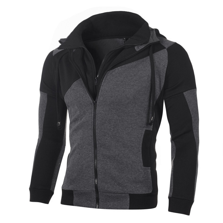 New Double Zipper Hoodie Men's Hoodie Stitched Zipper Jacket - Image 4