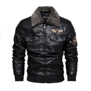 Men's Leather Jacket Plush Warm European And American Motorcycle Lapel PU Leather Coat