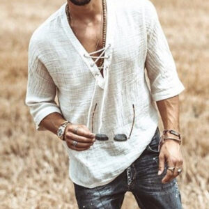 Men's Fashion Chest tie Mid Sleeve T Shirt Shirt