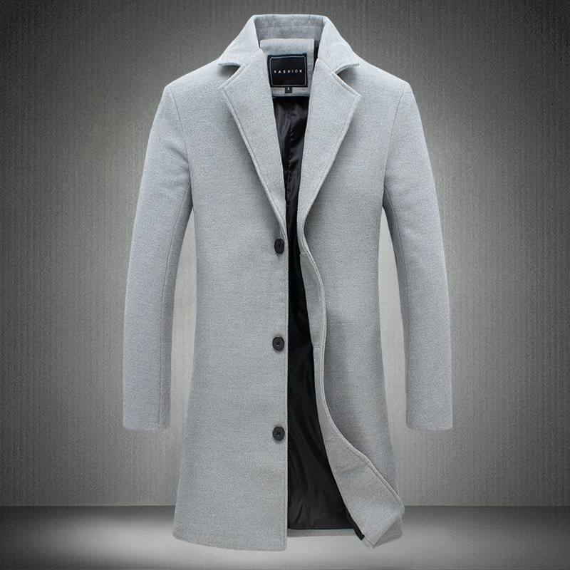 Autumn And Winter New Mens Solid Color Casual Business Woolen Coats - Image 8