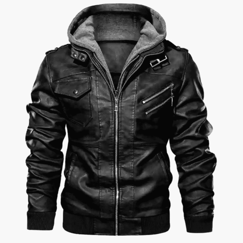 Spring, Autumn And Winter New Leather Jacket Men's Hooded Leather Jacket Youth Men's Jacket - Image 6