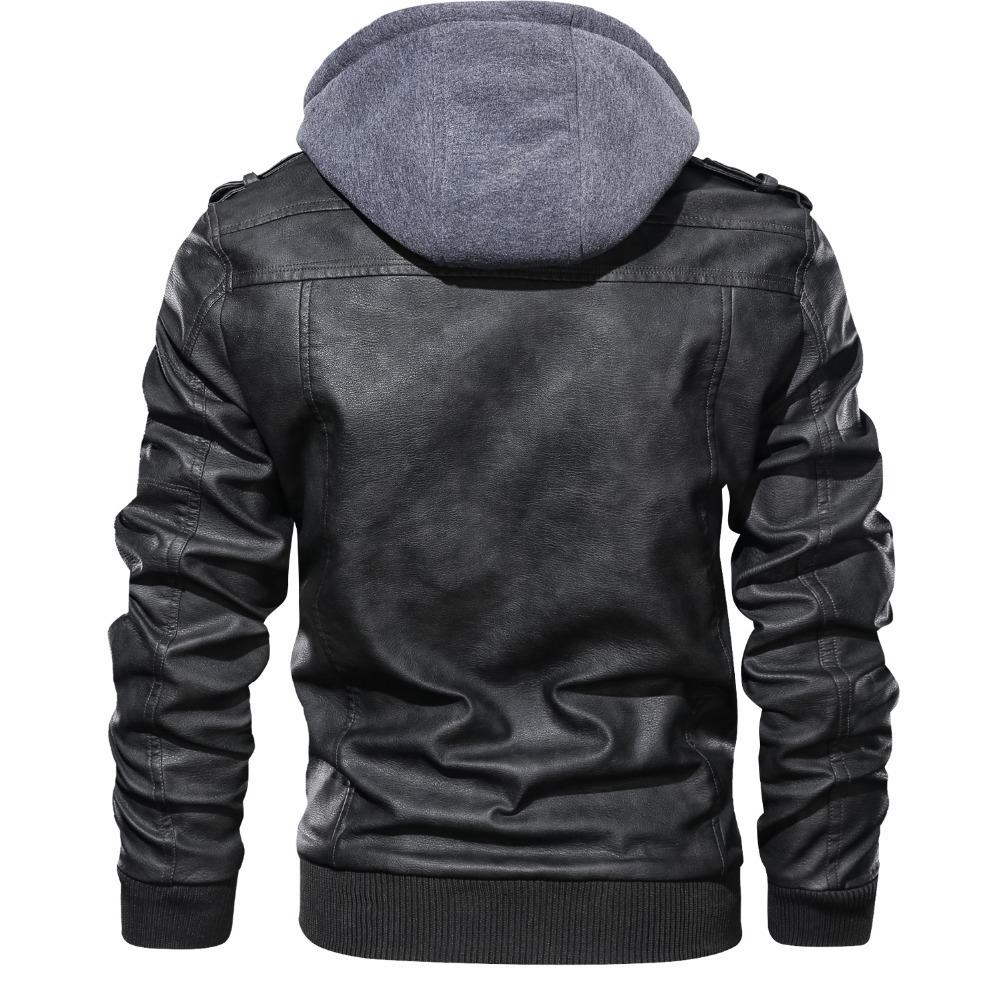 Spring, Autumn And Winter New Leather Jacket Men's Hooded Leather Jacket Youth Men's Jacket - Image 2