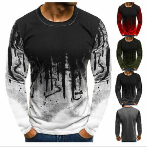 Men's Gradient 3D Printing Long Sleeve Round Neck T-shirt