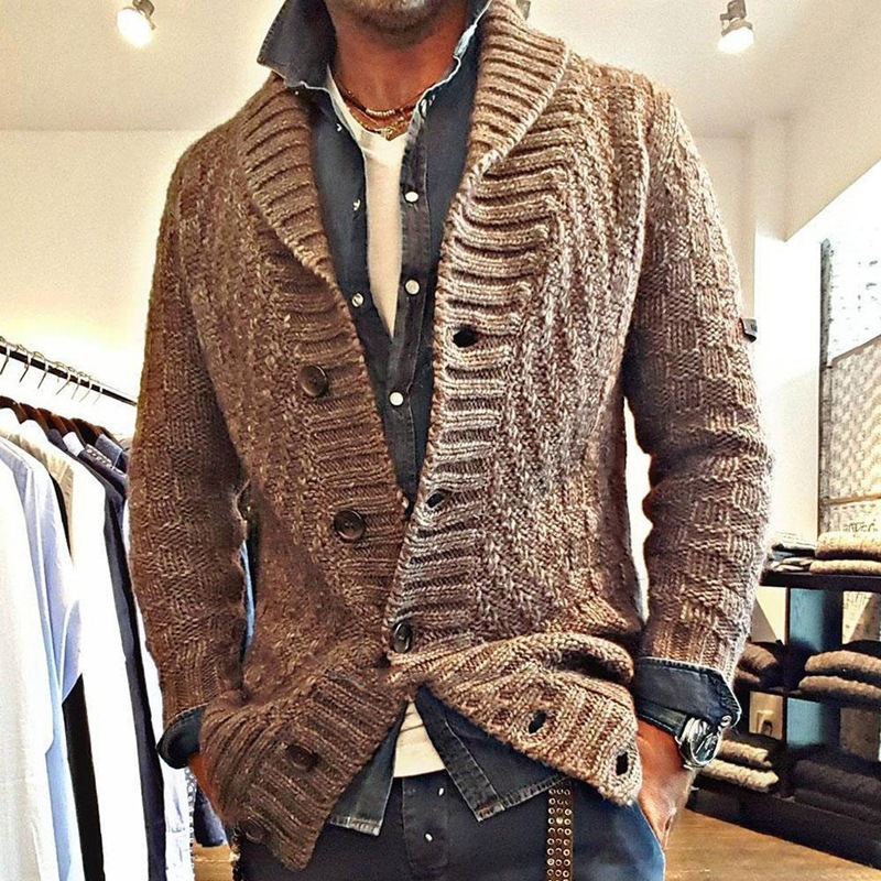 Thickened Long-Sleeved Slim Brown Lapel Cardigan Jacket - Image 5