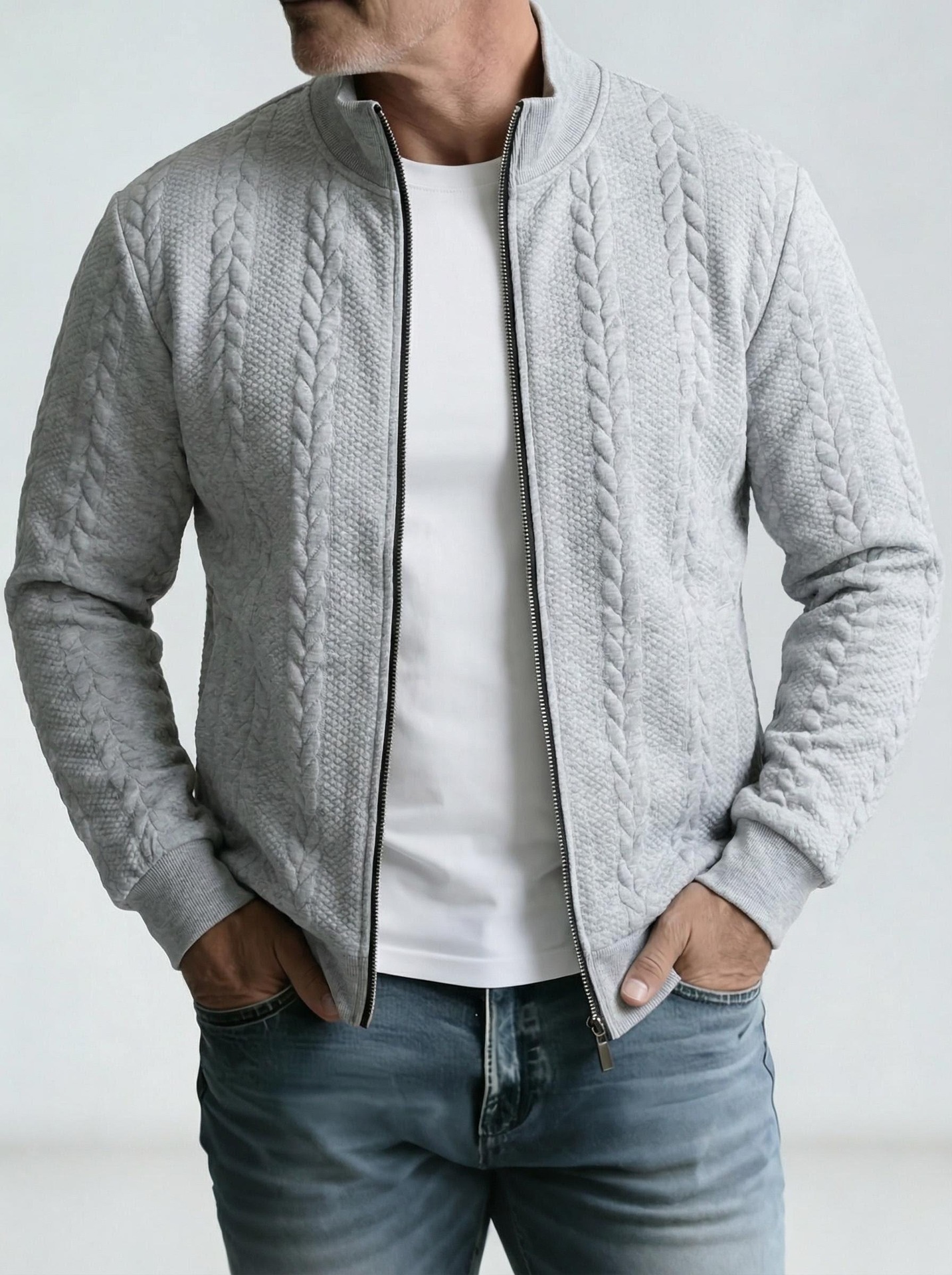 Mens Jacquard Fashionable Stand-Neck Jacket - Image 2