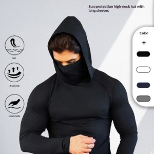 Mens Summer Fitness Apparel Tight-Fitting Quick-Drying Outdoor Hooded Sun-Protective Top
