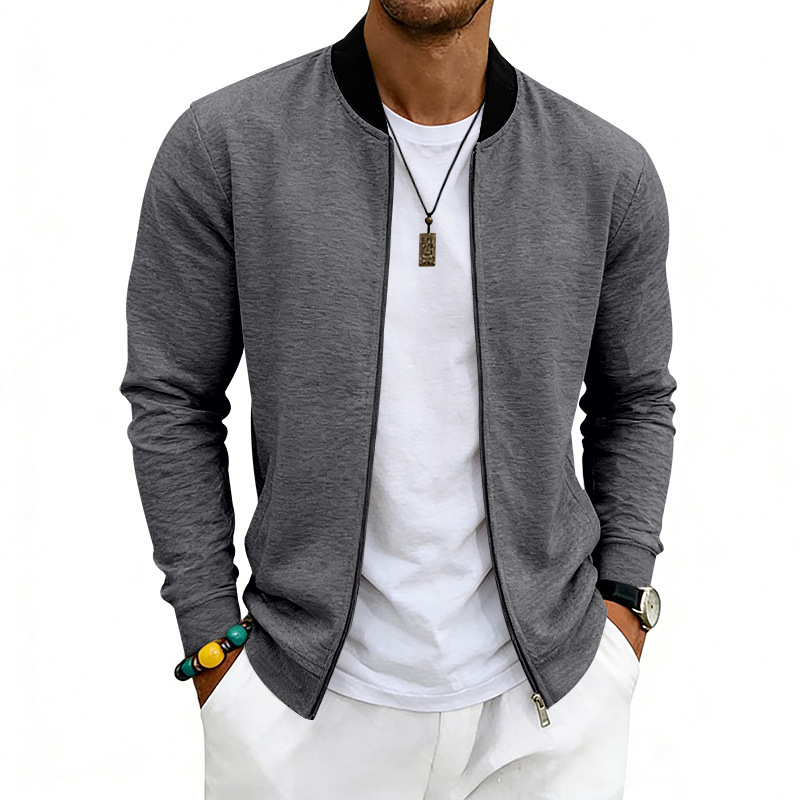 SpringAutumn Thin Vintage Mens Simple Flight-Style Stand Collar Zip-Up Baseball Jacket Cardigan - Image 7