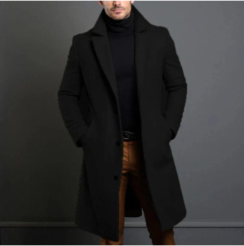Winter Lapel Trench Coat Fashion Pocket Single Breasted Jacket Outerwear Casual Solid Color Men's Clothing - Image 4
