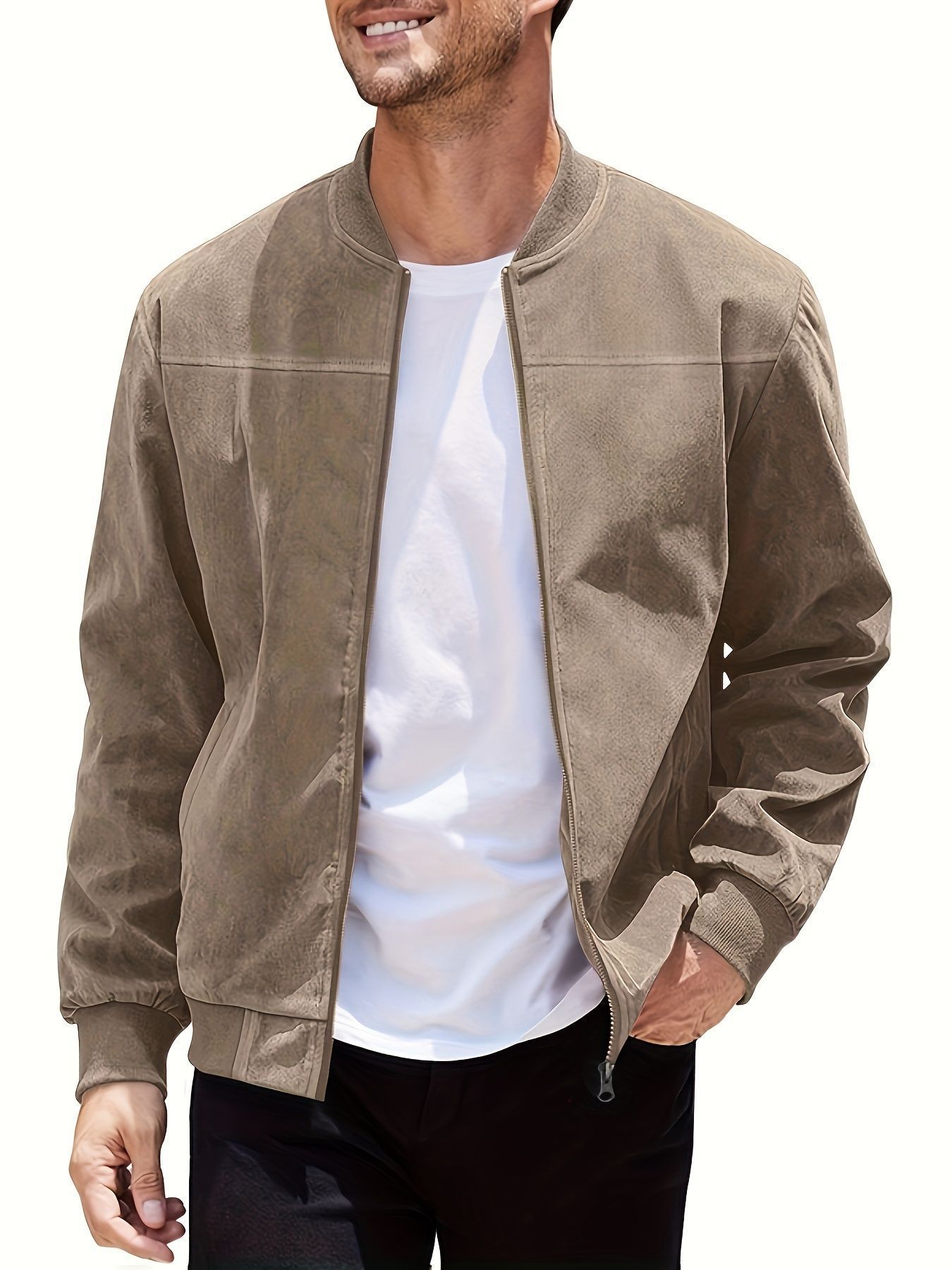 Men's Casual Plus Size Suede Zipper Men's Jacket - Image 10