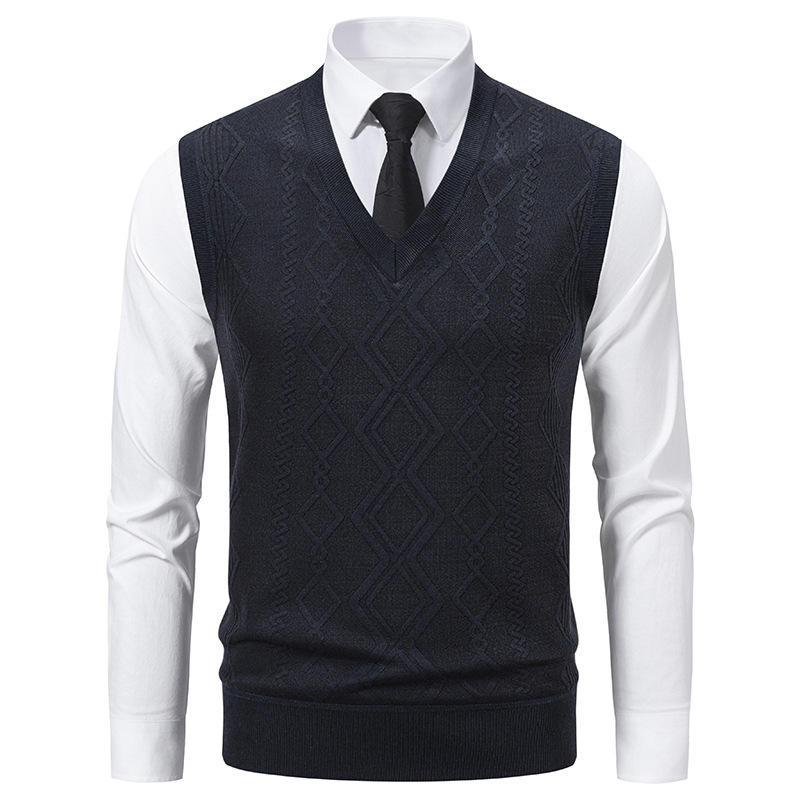 Men's V-Neck Slim-Fit Jacquard Pullover Vest - Image 2