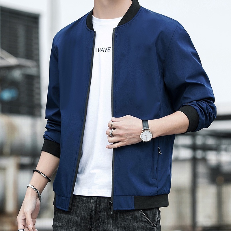 Men's Jacket Spring And Autumn Solid Color Stand Collar Coat - Image 6
