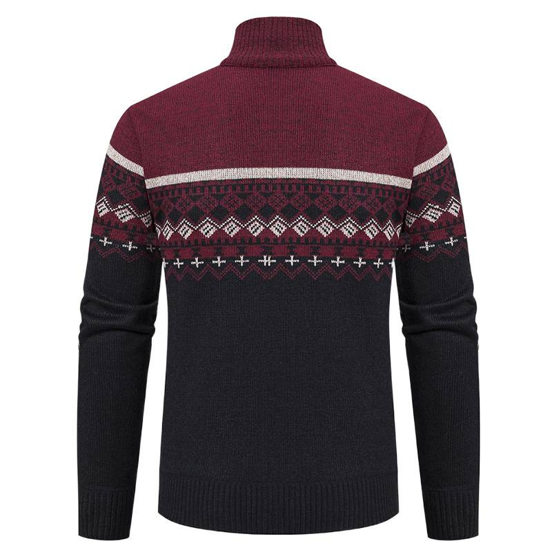 Men's Casual Stand-collar Sweater Coat With Fleece Lining And Color-blocking Design - Image 3