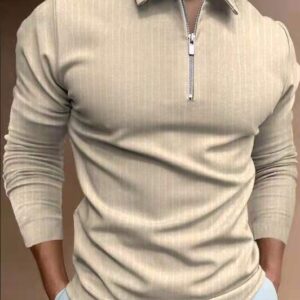 POLO Shirt Zipper Stripe Long Sleeve Men's T-shirt Top