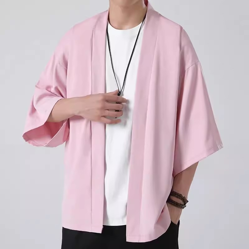 Mens Fashionable Solid-Color Kimono Jacket - Image 5