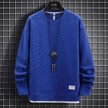 Waffle Casual Sports Round Neck Sweater - Image 3