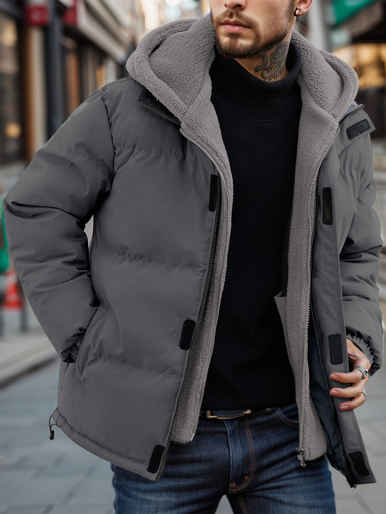 Men's Ski Thick Windproof Down Jacket Men's Fake 2-piece Cotton-padded Jacket - Image 5