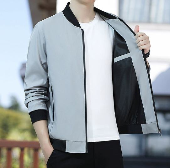 Men's Jacket Spring And Autumn Solid Color Stand Collar Coat - Image 10