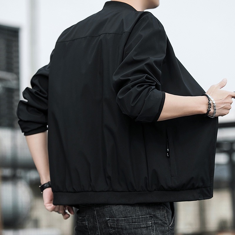 Men's Jacket Spring And Autumn Solid Color Stand Collar Coat - Image 7