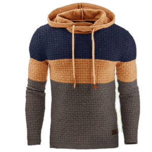 European and American Men's Jacquard Sweater Long-sleeved Hoodie Warm Color Hooded Sweatshirt Jacket