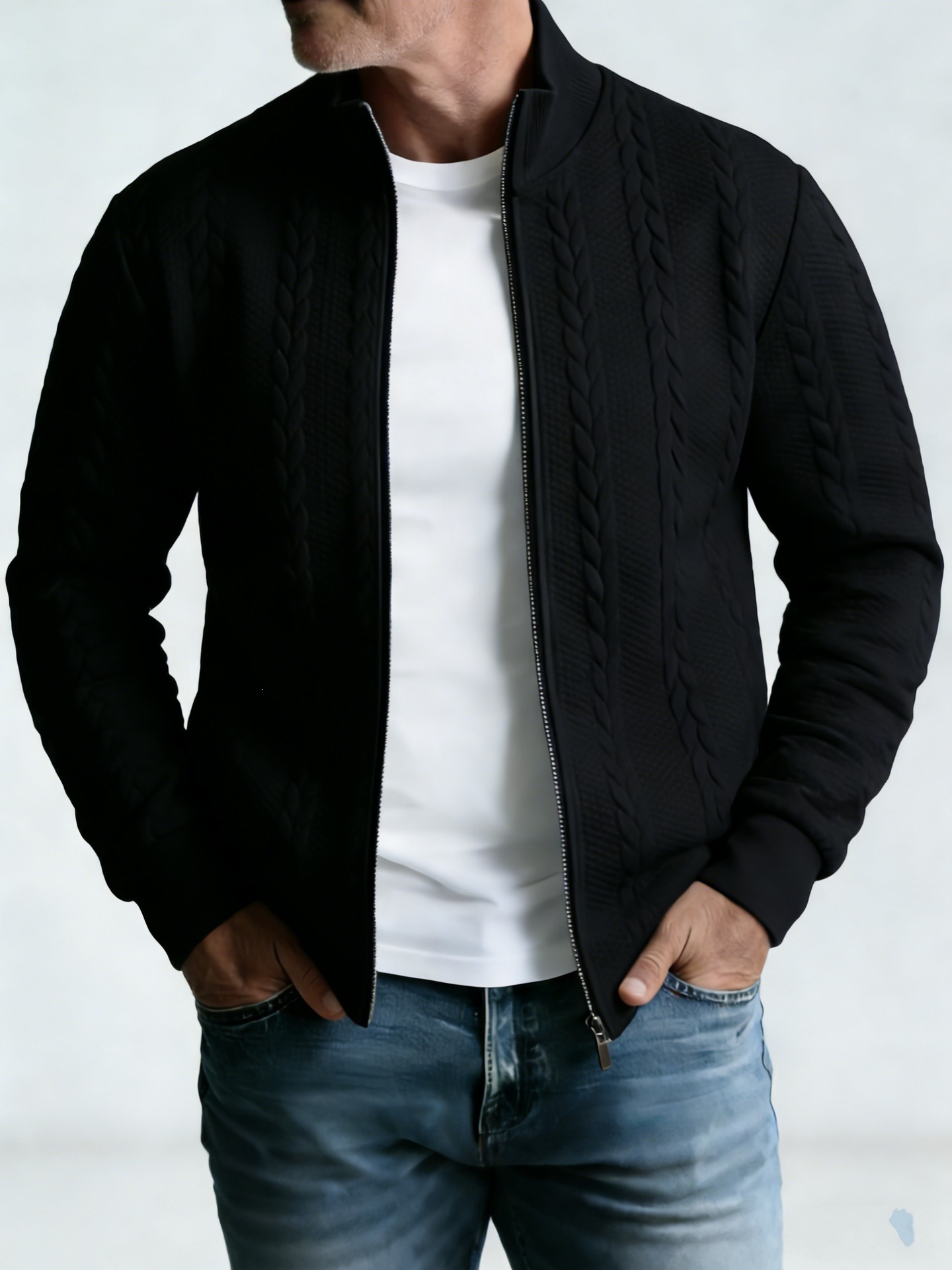 Mens Jacquard Fashionable Stand-Neck Jacket - Image 6