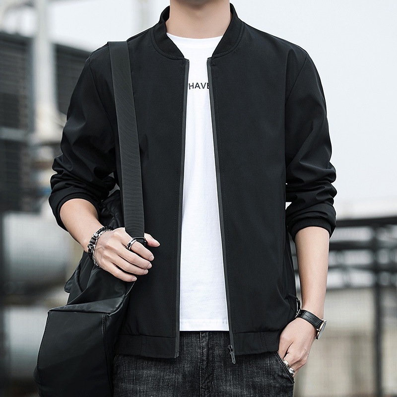 Men's Jacket Spring And Autumn Solid Color Stand Collar Coat - Image 8