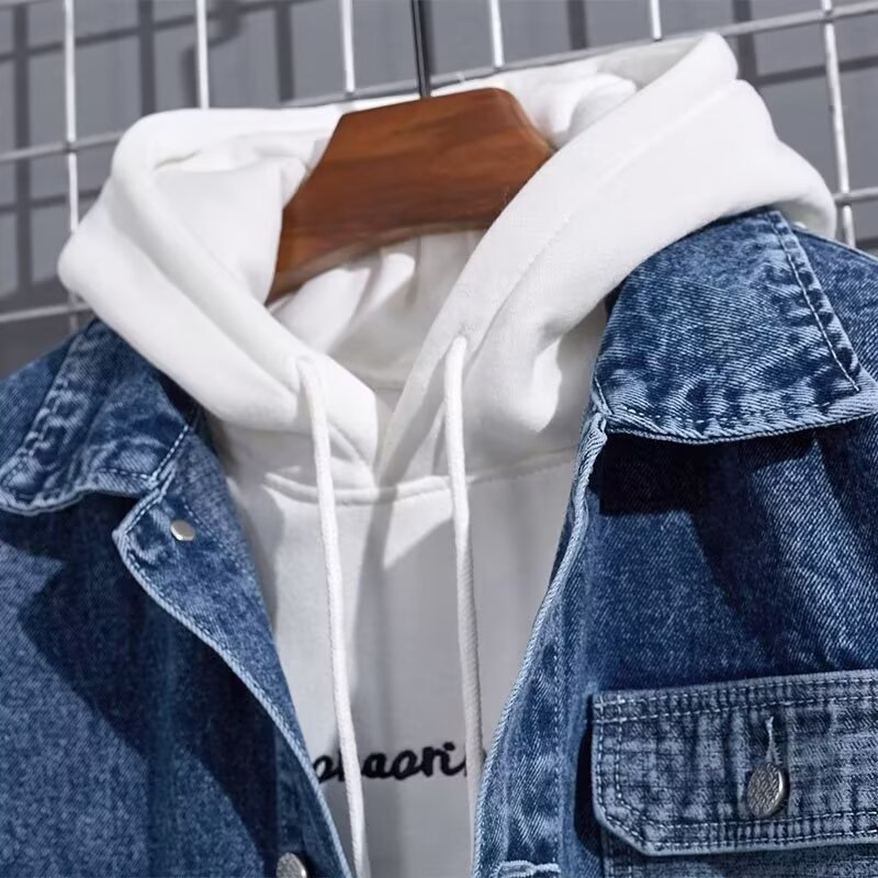 Spring New Arrival Mens Workwear Hooded Denim Jacket Coats - Image 6