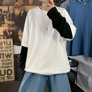 Fake Two-Piece Sweater Men's Trend Long Sleeve Loose Top Bottom