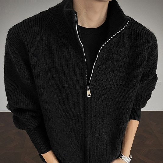 Men's Solid-Color Slim-Fit Turtleneck Sweater Jacket With Zipper - Image 4