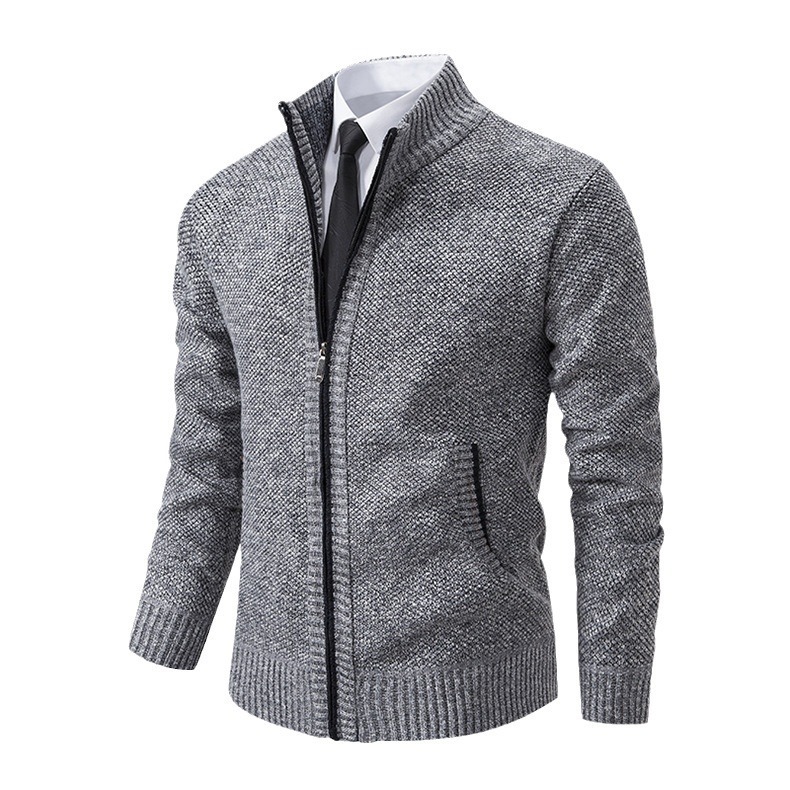 Autumn And Winter Warm Men's Casual Cardigan Stand-up Collar Sweater Coat Fashion - Image 8