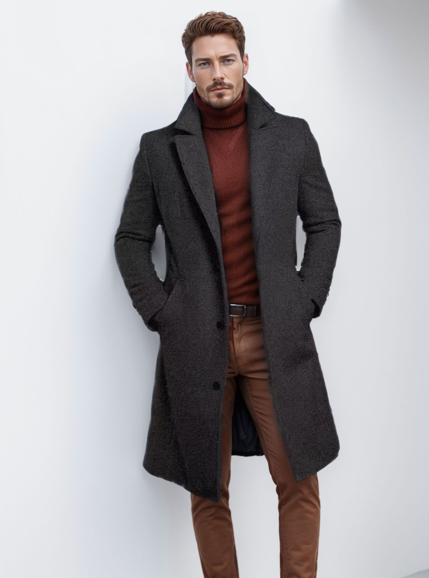 Men's Mid-length Solid Color Autumn And Winter Woolen Coat - Image 8