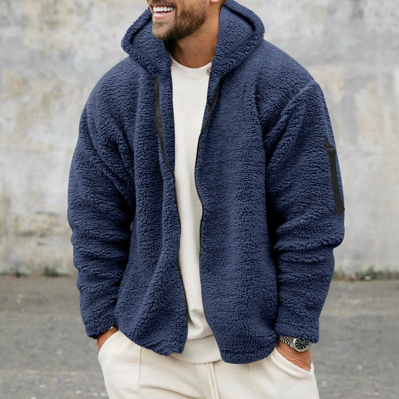 Men's Double-sided Polar Fleece Warm Hooded Zip-up Jacket - Image 3