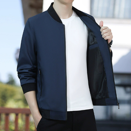 Men's Jacket Spring And Autumn Solid Color Stand Collar Coat - Image 9