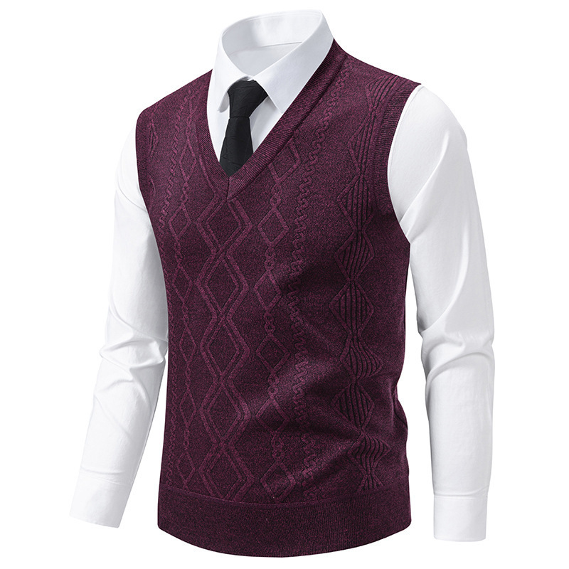 Men's V-Neck Slim-Fit Jacquard Pullover Vest - Image 6