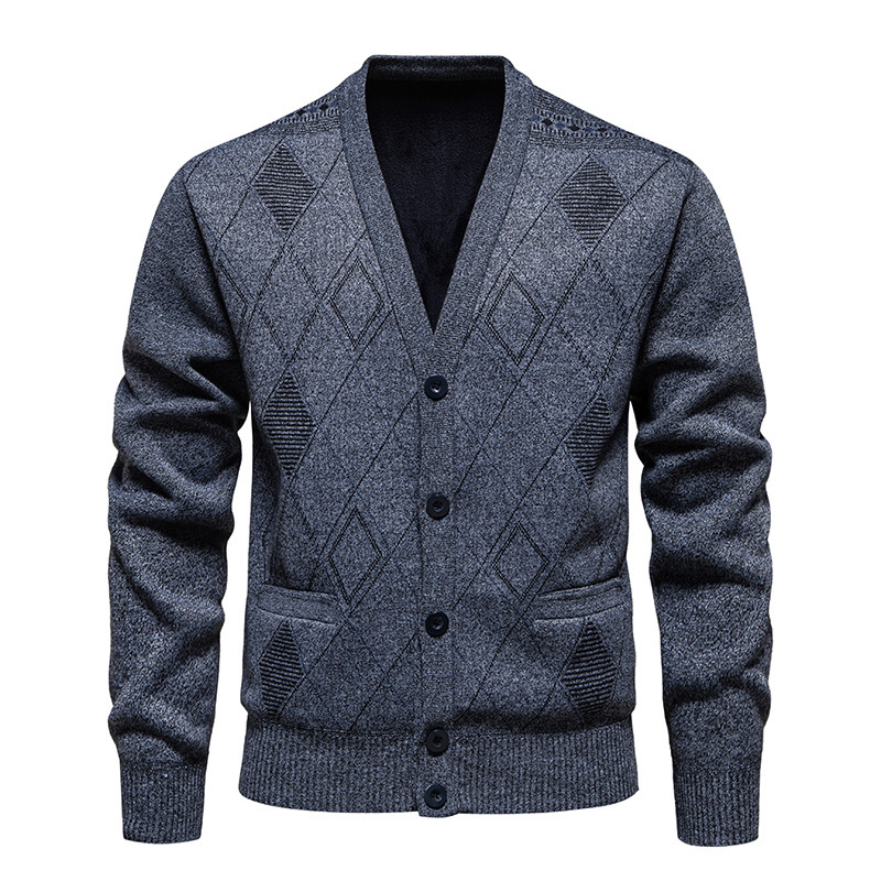 Sweater Fleece-lined Padded Cardigan Knitwear Men's Jacket Coat - Image 7