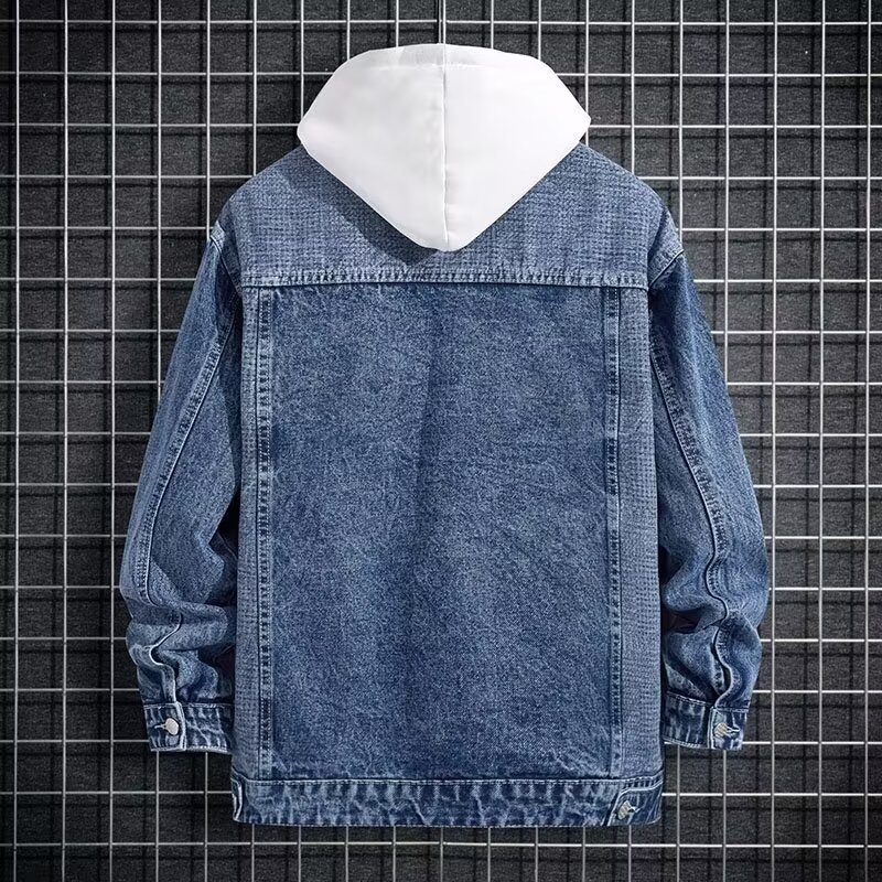 Spring New Arrival Mens Workwear Hooded Denim Jacket Coats - Image 4