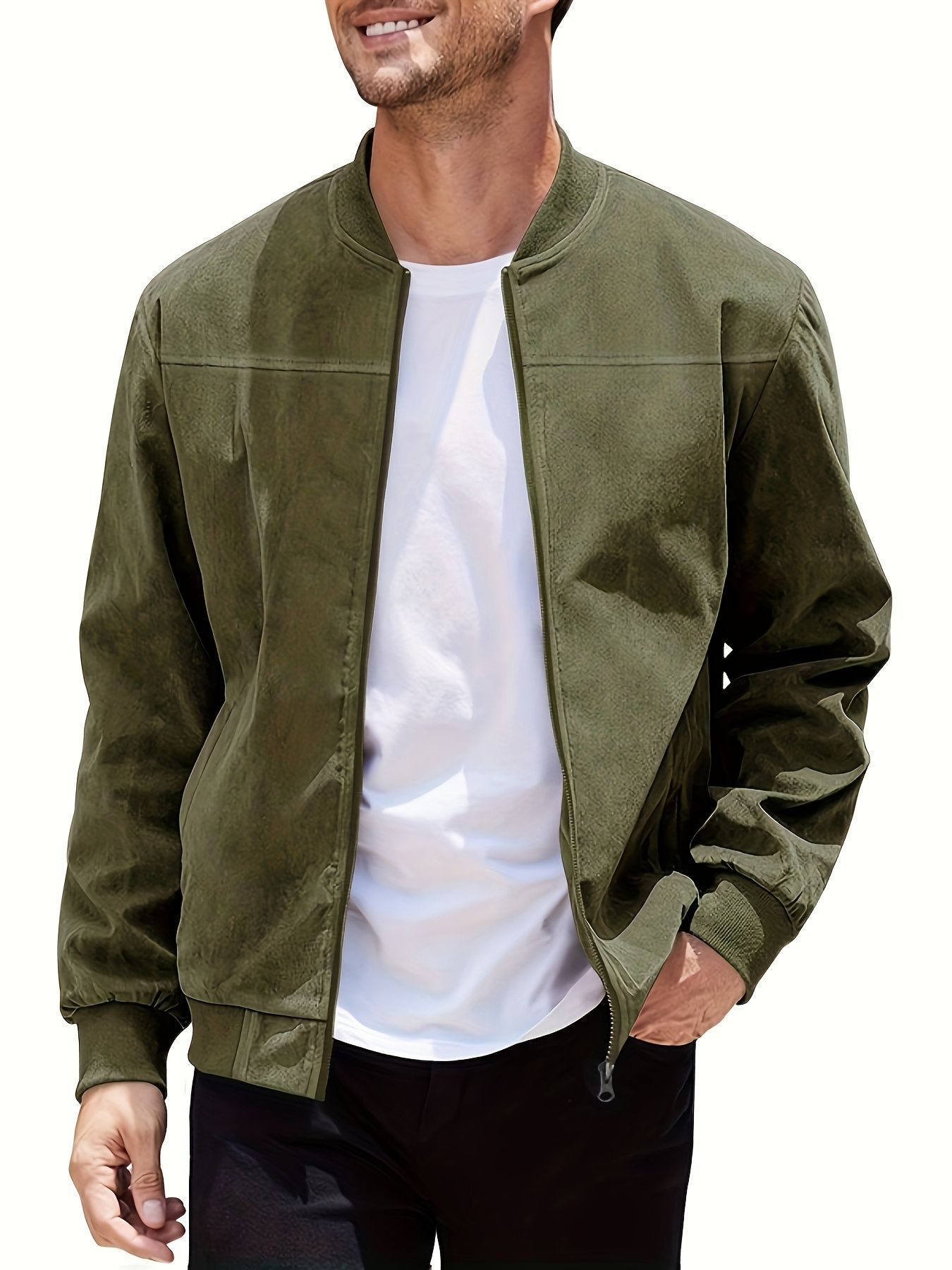 Men's Casual Plus Size Suede Zipper Men's Jacket - Image 6
